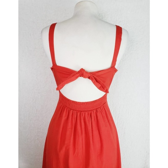 Japna Coral Button Front Back Tie Linen Dress - Picture 5 of 8